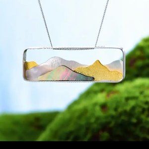 925 Silver Artisan Handmade Mountain Scene Necklace